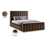 Amara Velvet Upholstered Queen Bed in Brown