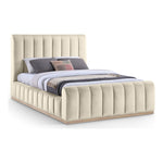 Amara Velvet Upholstered Queen Bed in Cream