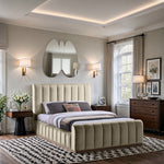 Amara Velvet Upholstered Queen Bed in Cream
