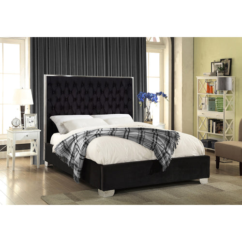 Lexi Velvet Upholstered Queen Bed in Black