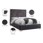 Lexi Velvet Upholstered Queen Bed in Grey
