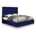 Lexi Velvet Upholstered Queen Bed in Navy