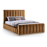 Amara Velvet Upholstered Queen Bed in Saddle