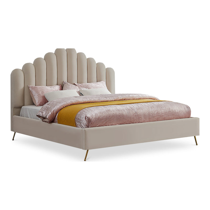 Lily Velvet Upholstered King Bed in Cream