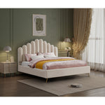 Lily Velvet Upholstered King Bed in Cream