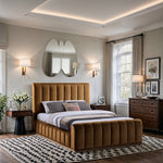 Amara Velvet Upholstered Queen Bed in Saddle