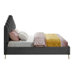 Lily Velvet Upholstered King Bed in Grey