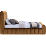 Amara Velvet Upholstered Queen Bed in Saddle