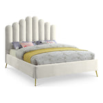 Lily Velvet Upholstered Queen Bed in Cream