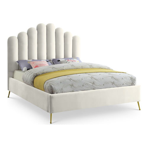 Lily Velvet Upholstered Queen Bed in Cream