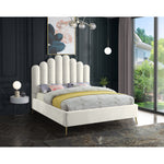 Lily Velvet Upholstered Queen Bed in Cream