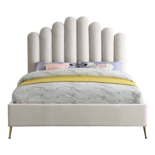 Lily Velvet Upholstered Queen Bed in Cream