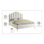 Lily Velvet Upholstered Queen Bed in Cream