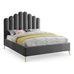 Lily Velvet Upholstered Queen Bed in Grey