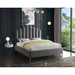 Lily Velvet Upholstered Queen Bed in Grey