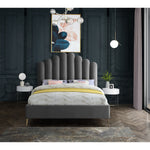 Lily Velvet Upholstered Queen Bed in Grey