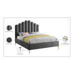 Lily Velvet Upholstered Queen Bed in Grey