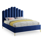 Lily Velvet Upholstered Queen Bed in Navy