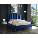 Lily Velvet Upholstered Queen Bed in Navy