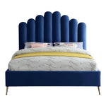 Lily Velvet Upholstered Queen Bed in Navy