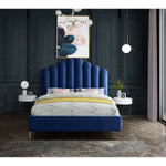 Lily Velvet Upholstered Queen Bed in Navy