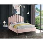 Lily Velvet Upholstered Queen Bed in Pink