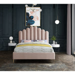 Lily Velvet Upholstered Queen Bed in Pink