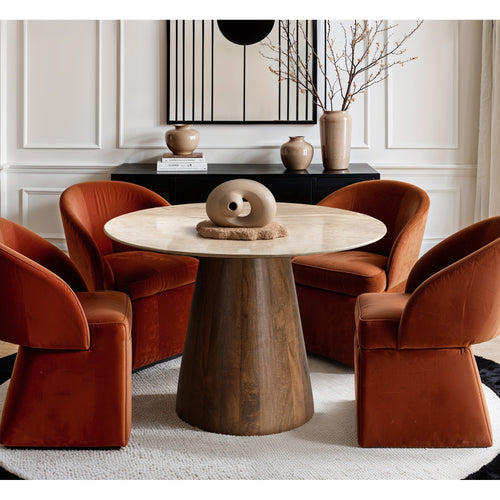 Liona 42" Marble And Mango Wood Dining Table in Beige