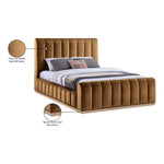 Amara Velvet Upholstered Queen Bed in Saddle