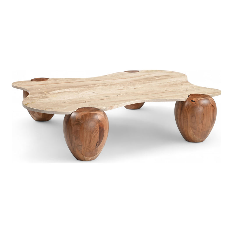 Liona Marble And Acacia Wood Coffee Table in Beige
