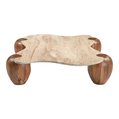 Liona Marble And Acacia Wood Coffee Table in Beige