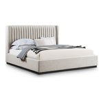 Logan Linen Textured Fabric Upholstered King Bed in Beige