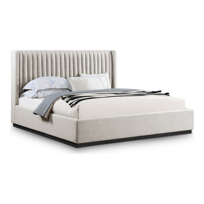 Logan Linen Textured Fabric Upholstered King Bed in Beige