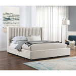 Logan Linen Textured Fabric Upholstered King Bed in Beige