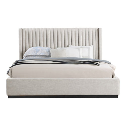 Logan Linen Textured Fabric Upholstered King Bed in Beige
