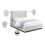 Logan Linen Textured Fabric Upholstered King Bed in Beige