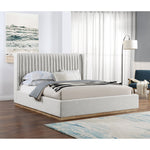 Logan Linen Textured Fabric Upholstered King Bed in Cream