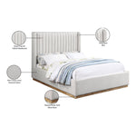 Logan Linen Textured Fabric Upholstered King Bed in Cream