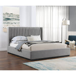 Logan Linen Textured Fabric Upholstered King Bed in Grey
