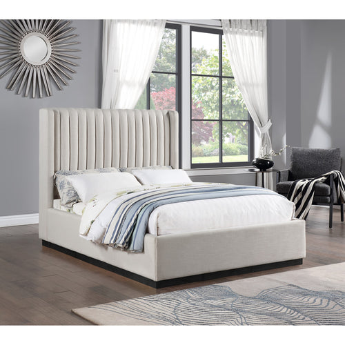 Logan Linen Textured Fabric Upholstered Queen Bed in Beige