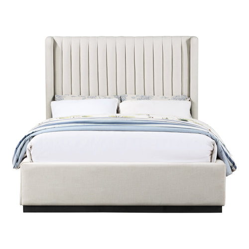Logan Linen Textured Fabric Upholstered Queen Bed in Beige