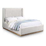 Logan Linen Textured Fabric Upholstered Queen Bed in Cream