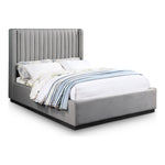 Logan Linen Textured Fabric Upholstered Queen Bed in Grey