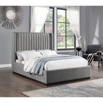 Logan Linen Textured Fabric Upholstered Queen Bed in Grey