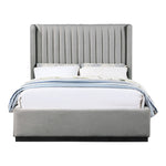 Logan Linen Textured Fabric Upholstered Queen Bed in Grey