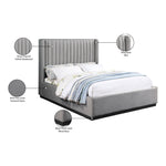 Logan Linen Textured Fabric Upholstered Queen Bed in Grey