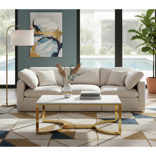 London Marble Veneer Top And Steel Base Coffee Table in Gold
