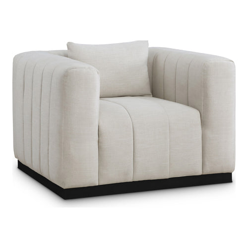 Lucia Linen Textured Fabric Upholstered Chair in Beige