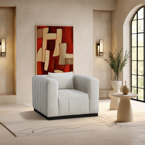 Lucia Linen Textured Fabric Upholstered Chair in Beige