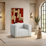 Lucia Linen Textured Fabric Upholstered Chair in Cream